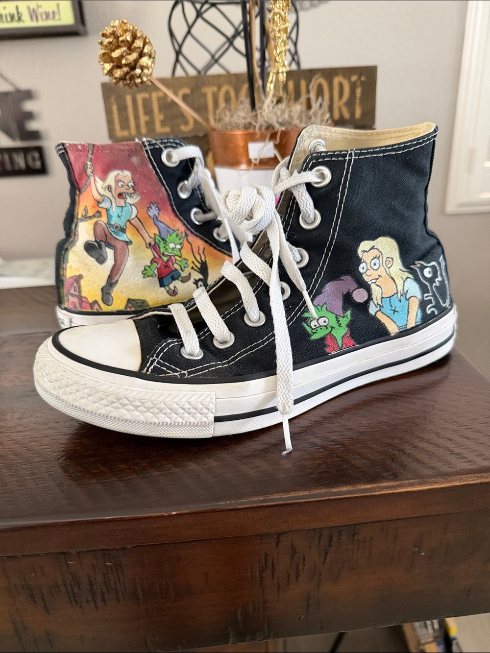 Disenchantment Converse Black High-Top Sneakers with Colorful Side Art